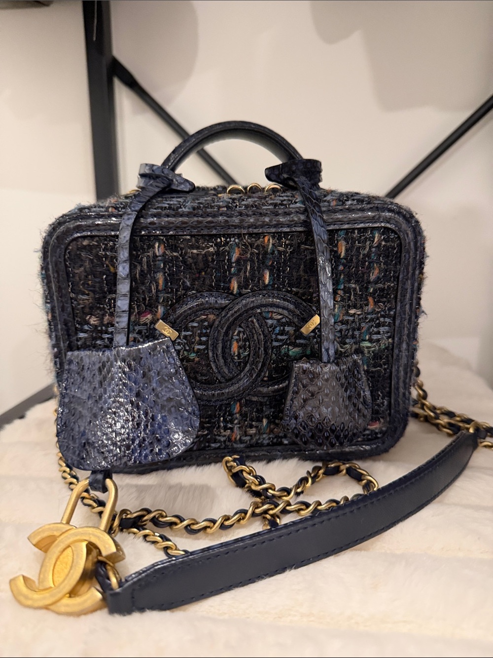 Chanel Black Tweed and Snakeskin Mini Bag - Picture 3 of 7